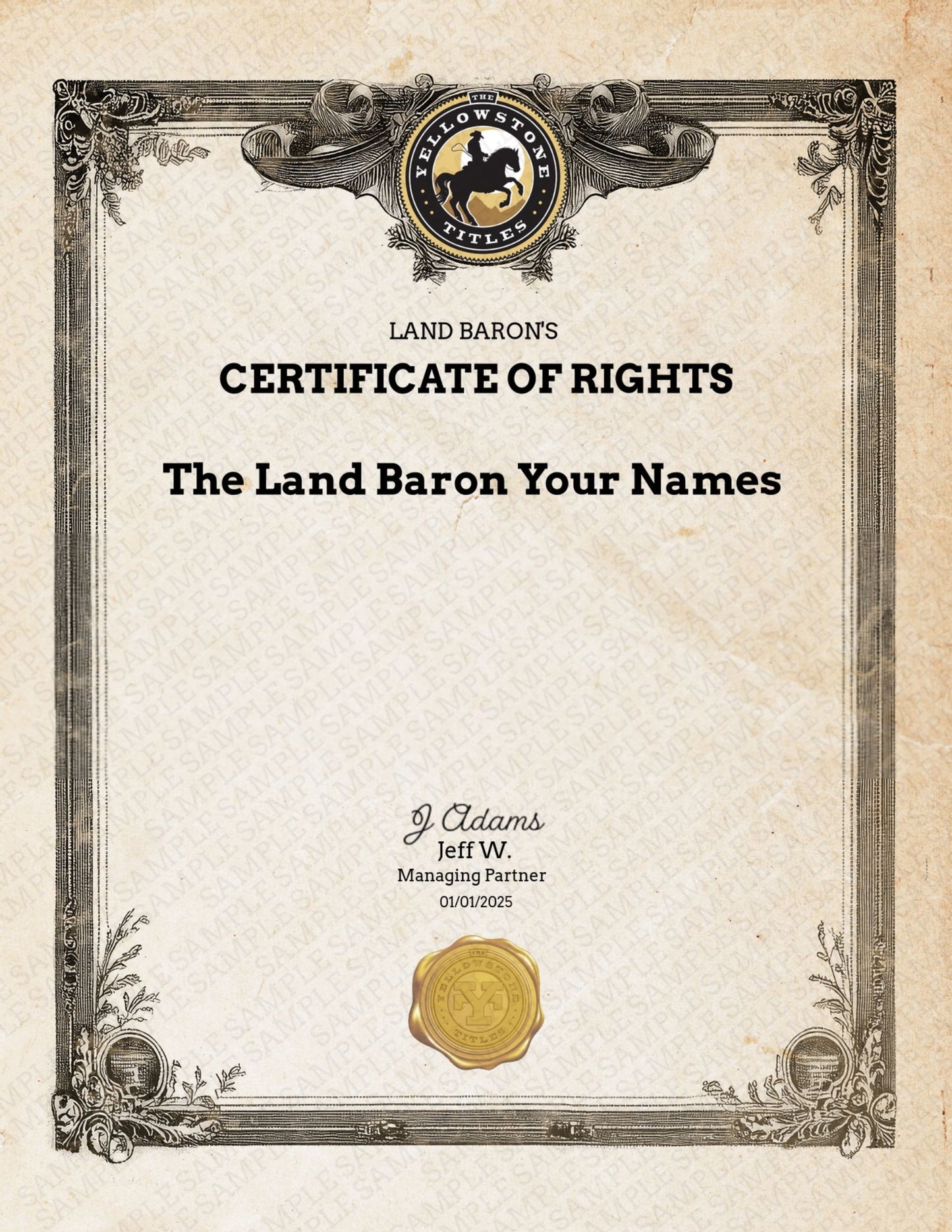yellowstone land title certificate sample