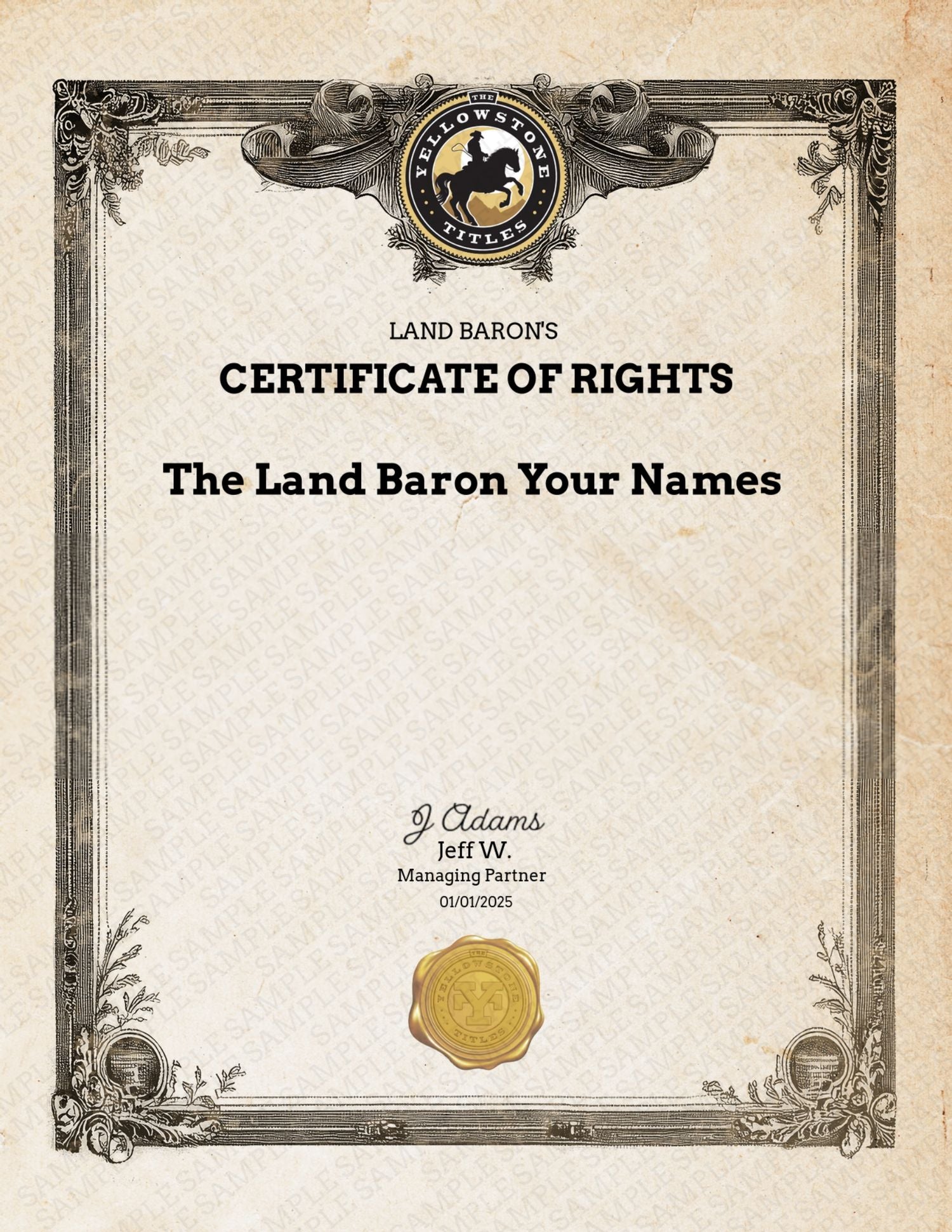 yellowstone land title certificate sample
